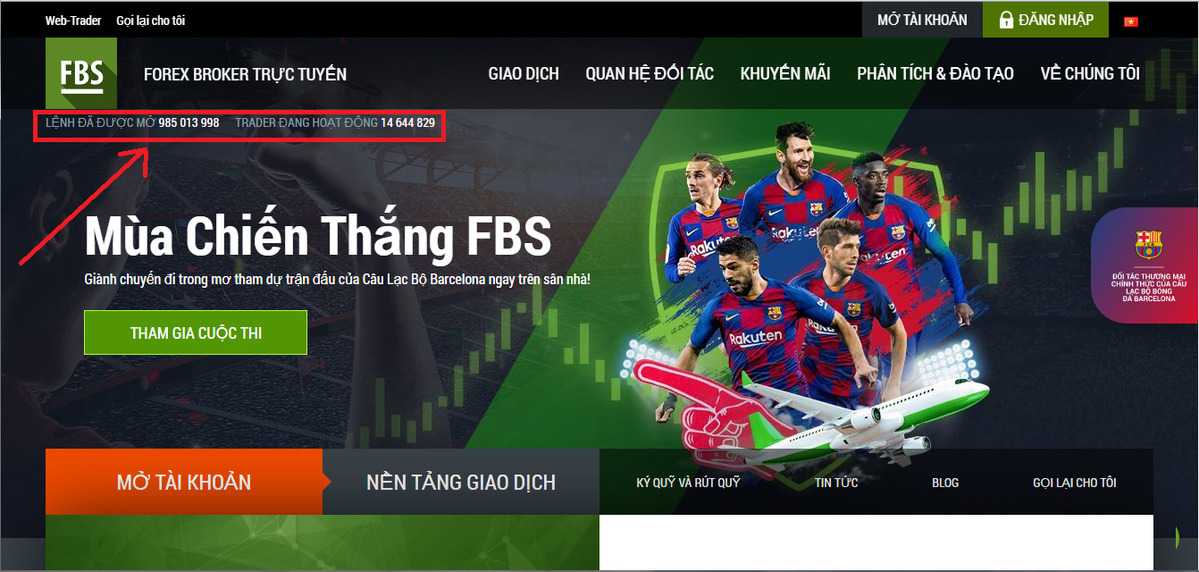 Giao diện website sàn FBS