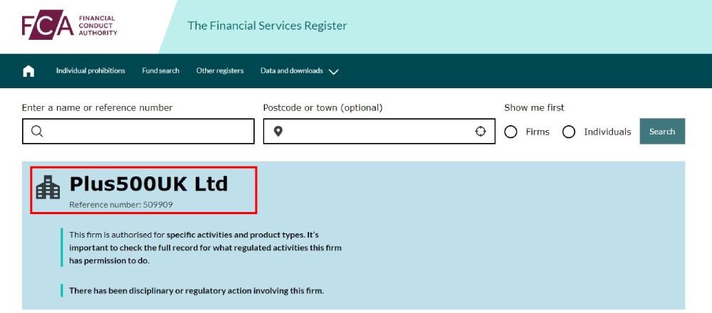 Giấy phép FCA của Plus 500UK Ltd