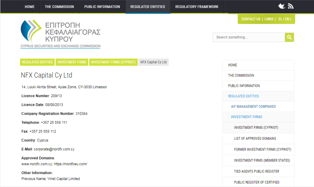 Sàn NordFX được cấp phép và quản lý trực tiếp bởi cơ quan CySEC.