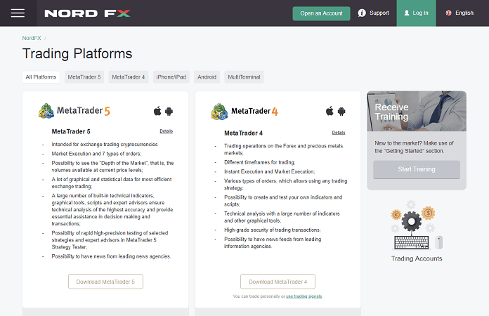 Hai nền tảng giao dịch của NordFX giúp nhà đầu tư giao dịch tiện lợi.