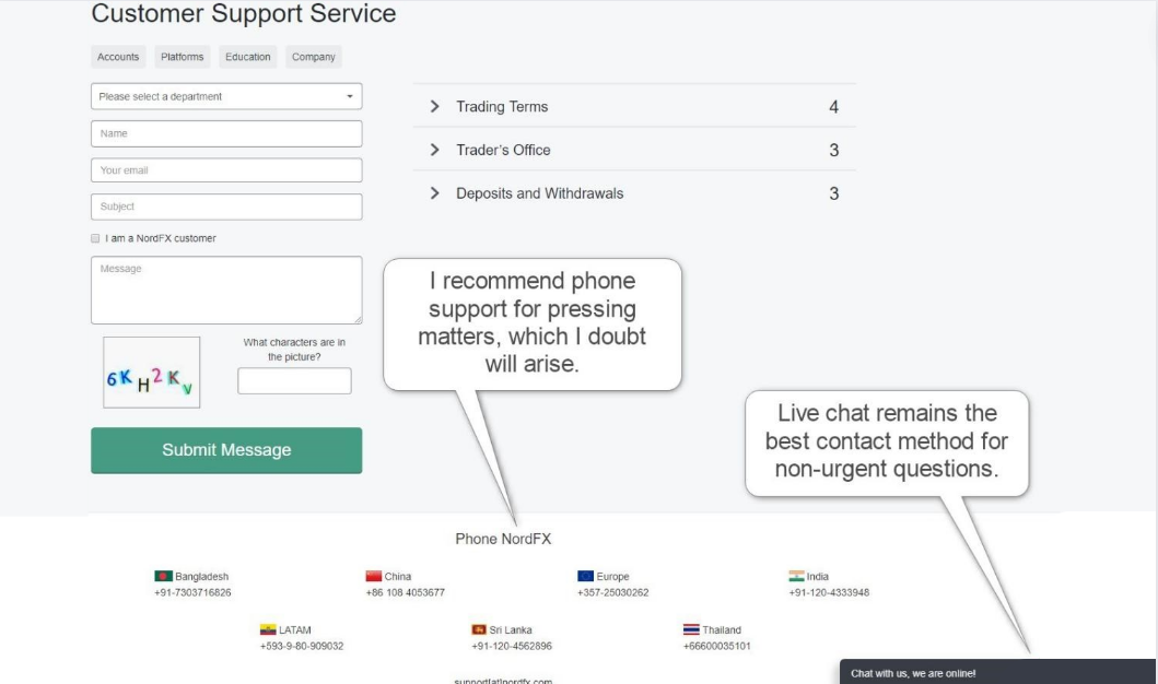 Kênh live chat của sàn NordFX luôn sẵn sàng hỗ trợ nhà đầu tư.