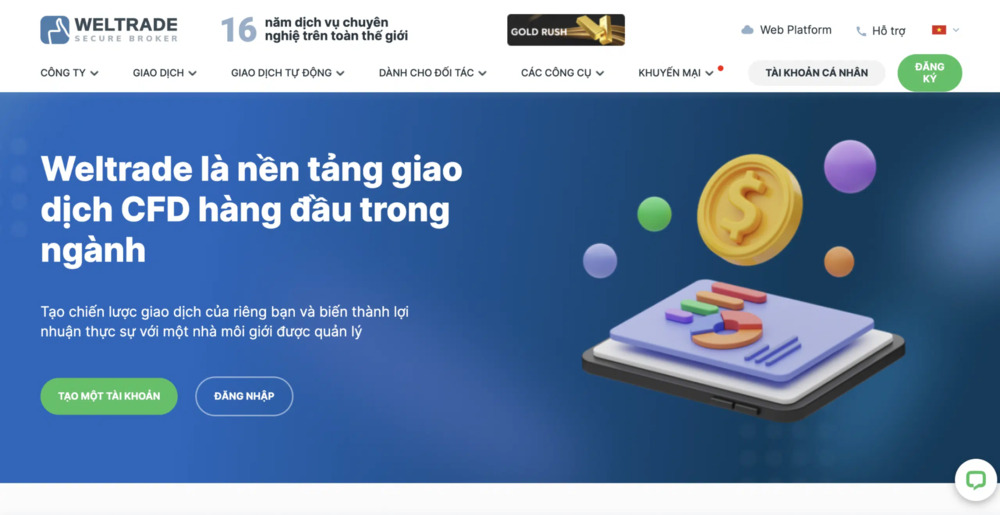 Giao diện website sàn Weltrade