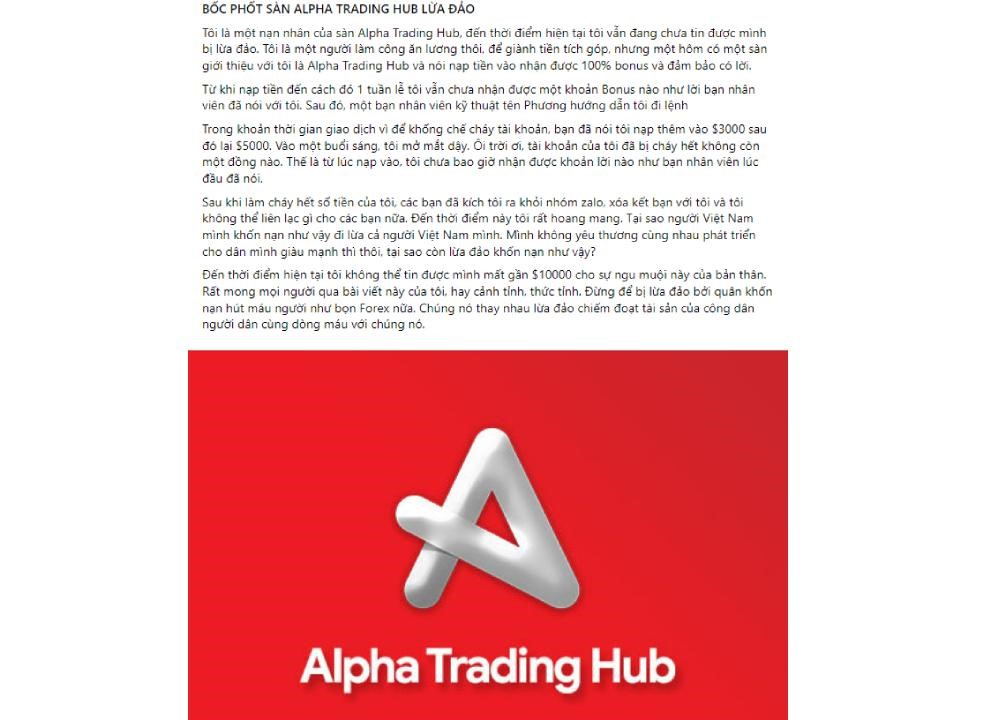 Bài phốt tố sàn Alpha Trading Hub lừa đảo