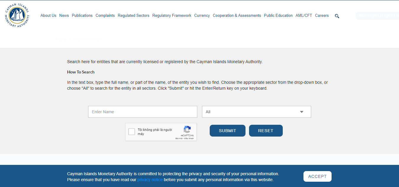 Cách kiểm tra giấy phép sàn Forex tổ chức CIMA ở Cayman.