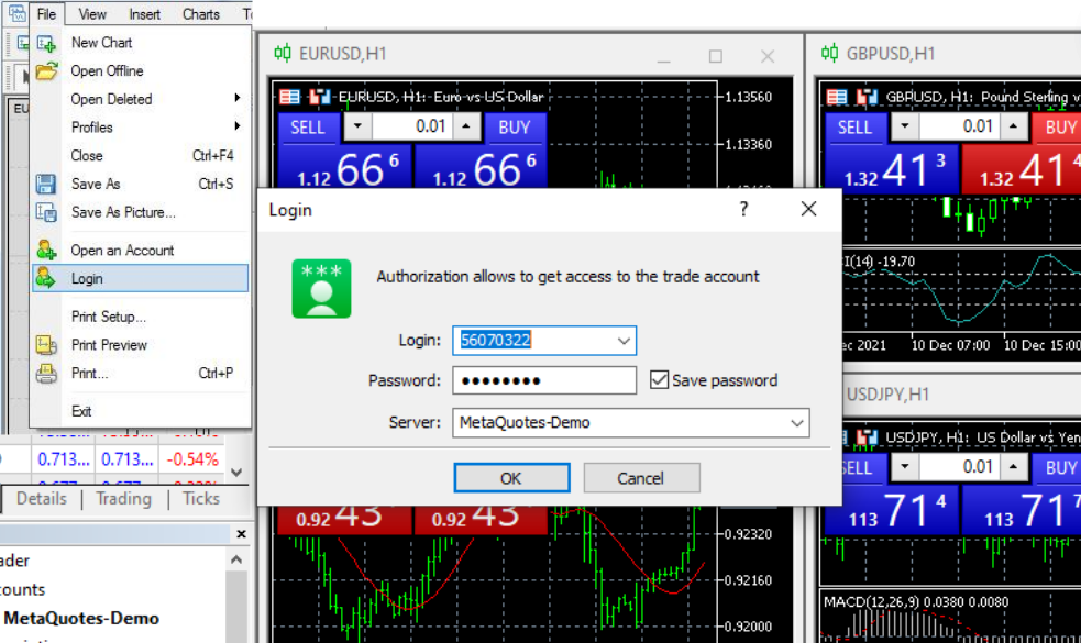 Cách đăng nhập và đăng ký tài khoản MT4 trên máy tính.