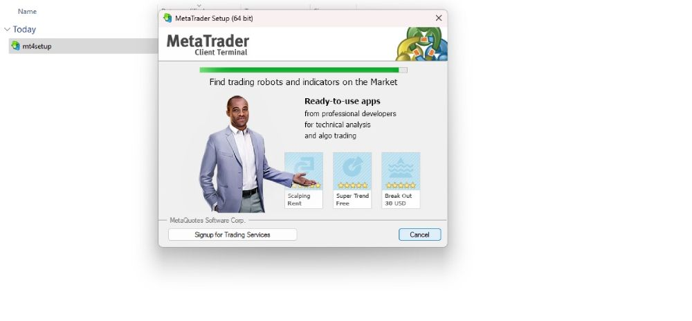 Chạy phần mềm MT4 trên hệ điều hành của máy tính để hoàn tất việc tải về.