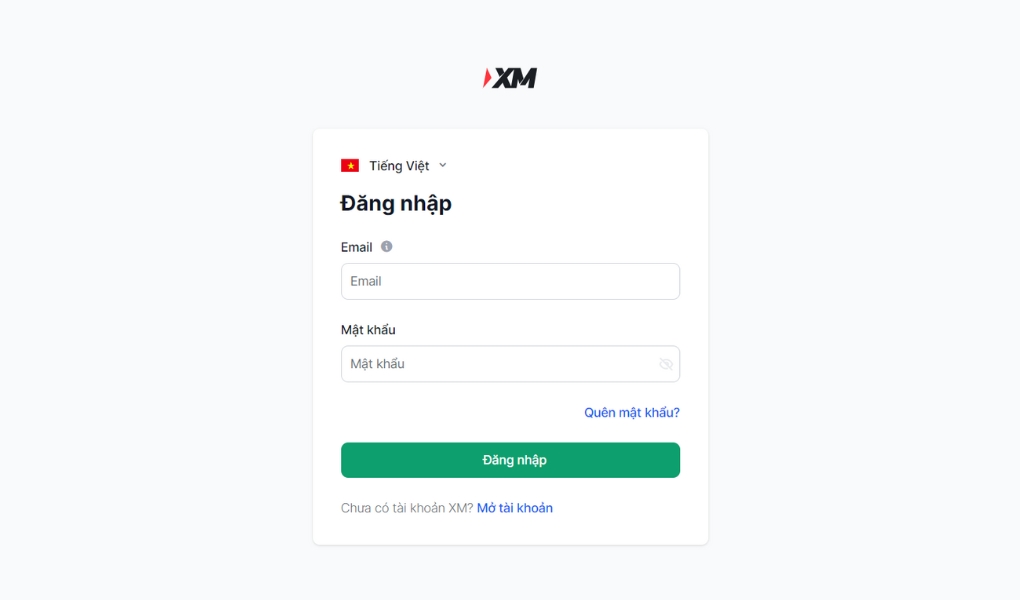 Điền Email và Mật khẩu tài khoản để đăng nhập sàn XM.